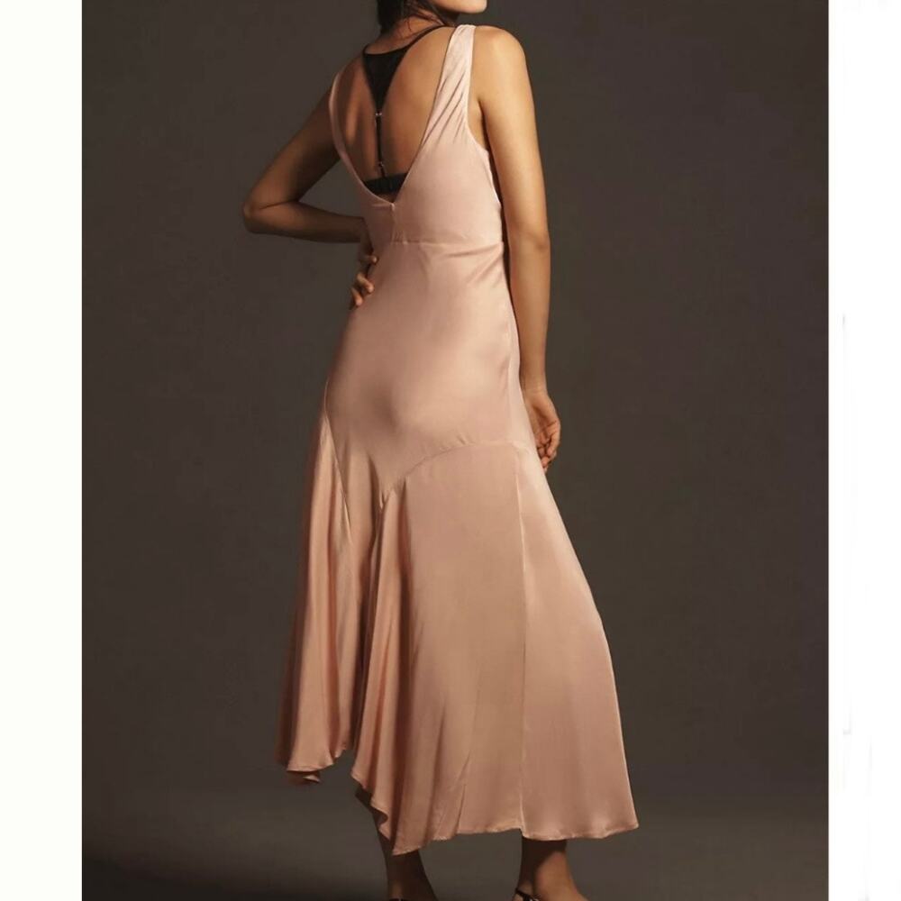 ANTHROPOLOGIE | Blush Pink Cowl-Neck  Twofer Slip Gown Lace Viscose | Medium - Picture 2 of 13